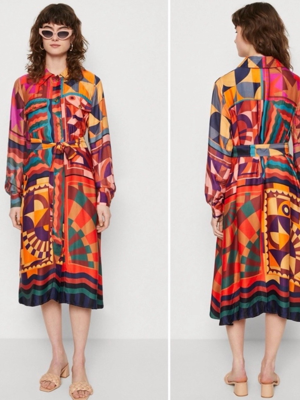 FARM Rio Graphic Scarves Shirtdress multicolored patchwork print Medium - Picture 2 of 7